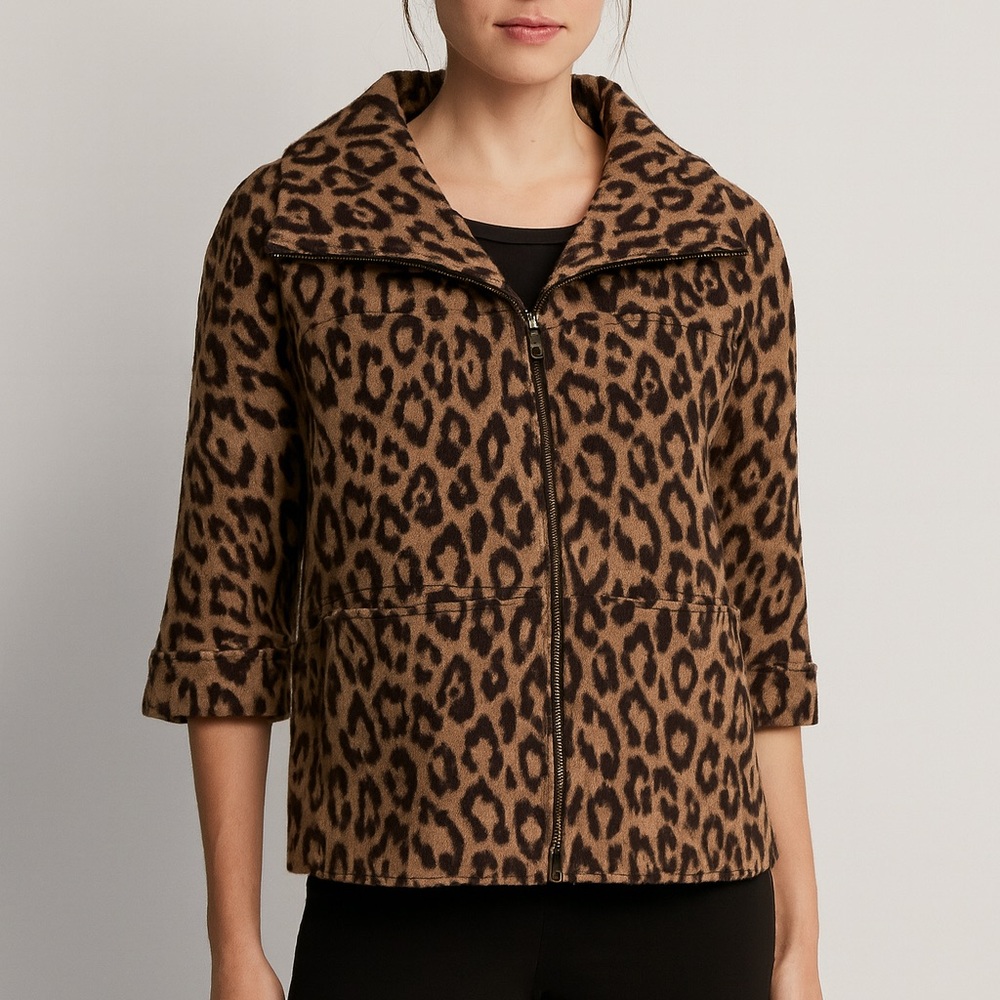 Carlisle Leopard Print Wool Angora
Zip Front Jacket